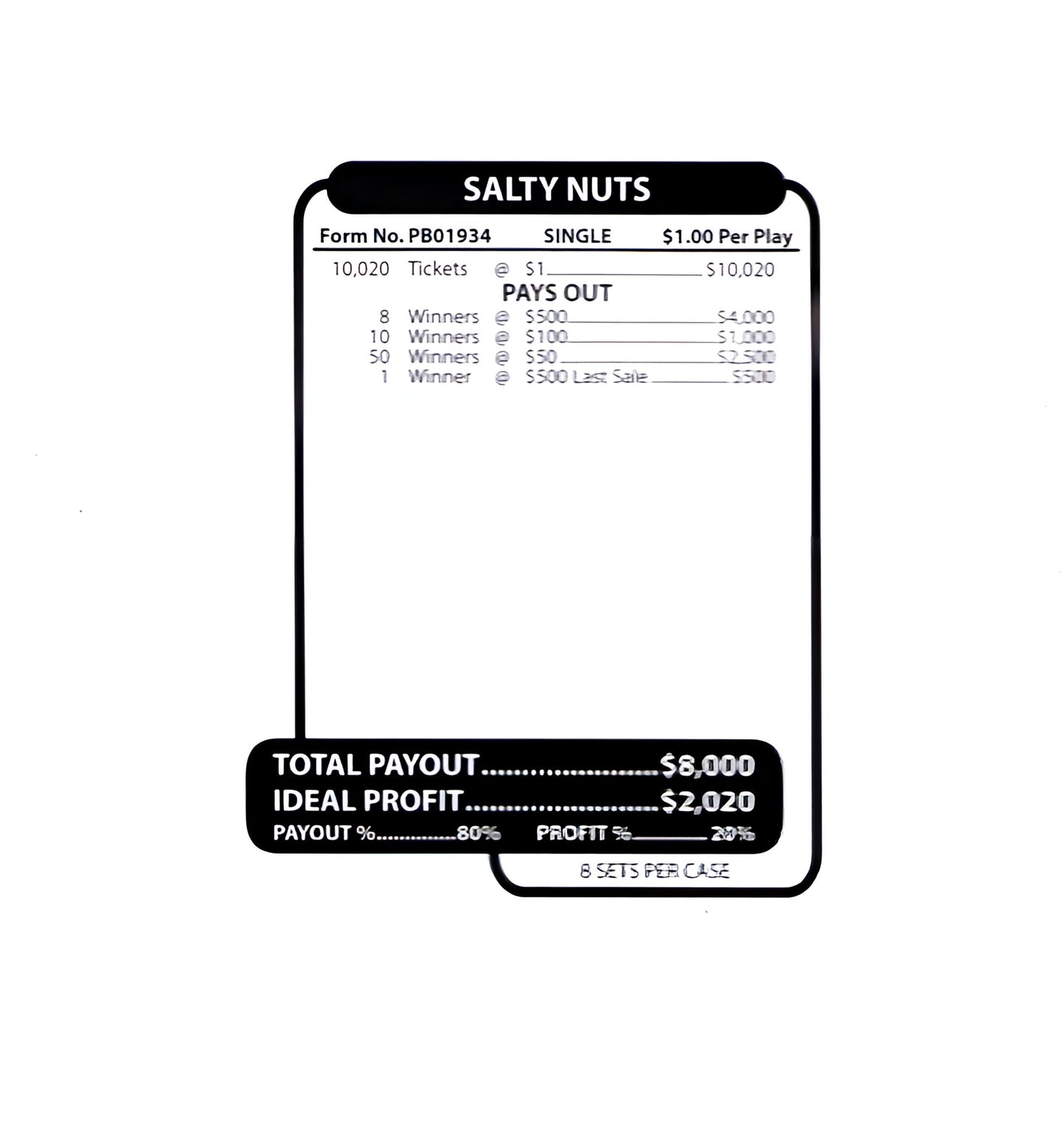 SALTY NUTS 10,020 ct Jar Ticket