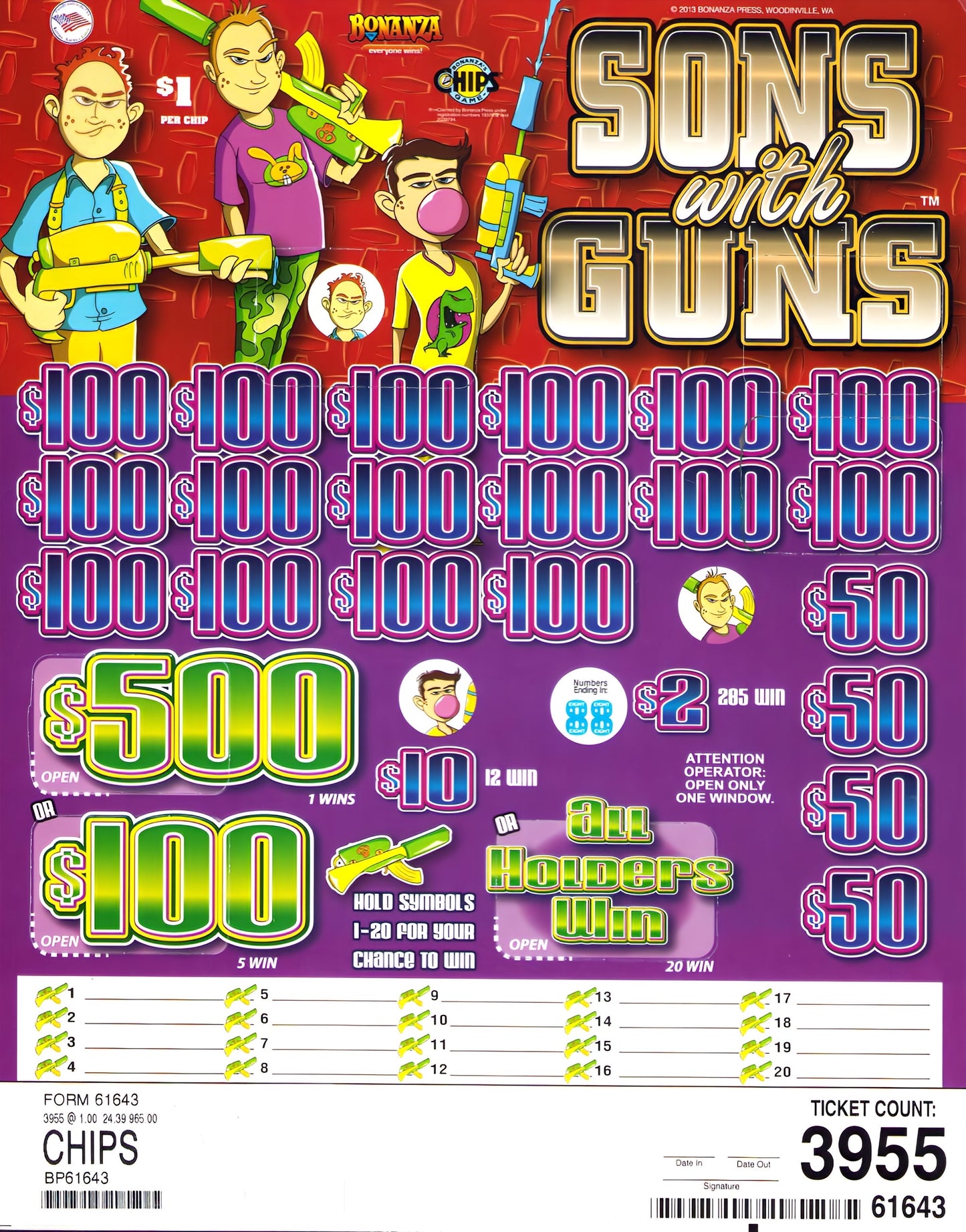 SONS WITH GUNS 3,955 ct Chip