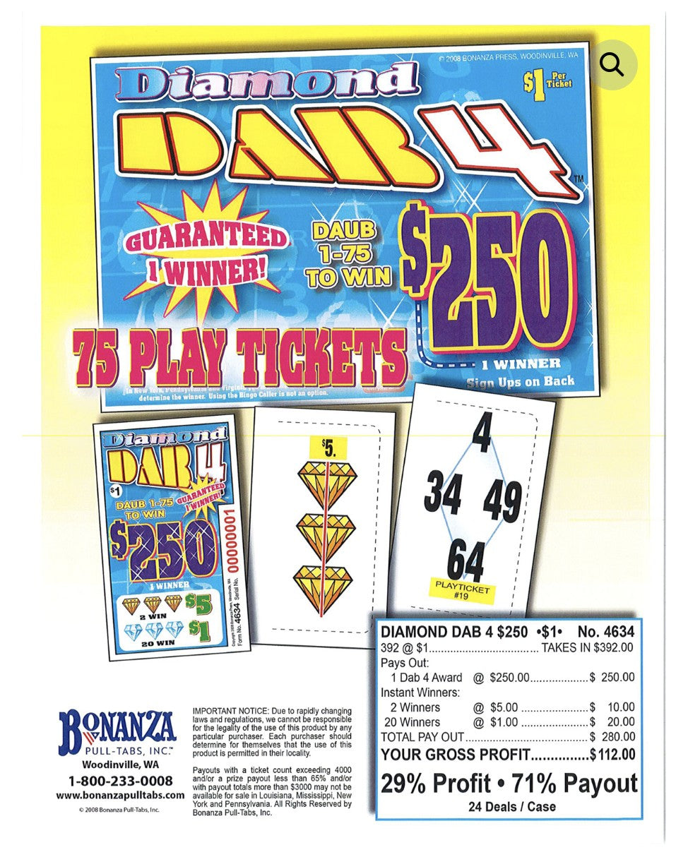 DIAMOND DAB 4 392 ct Pull Tab Ticket