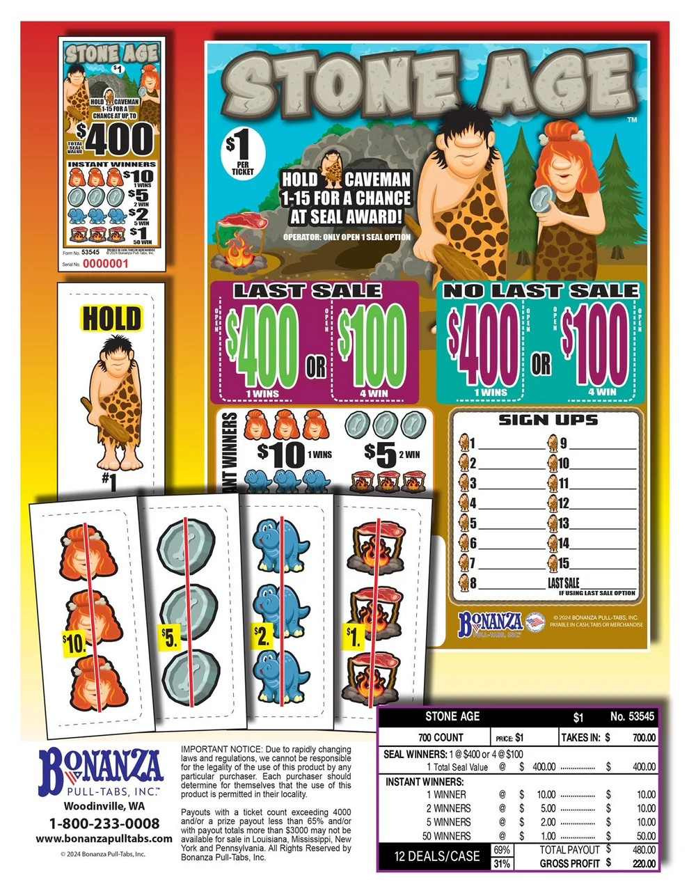 STONE AGE 700 ct Pull Tab Ticket
