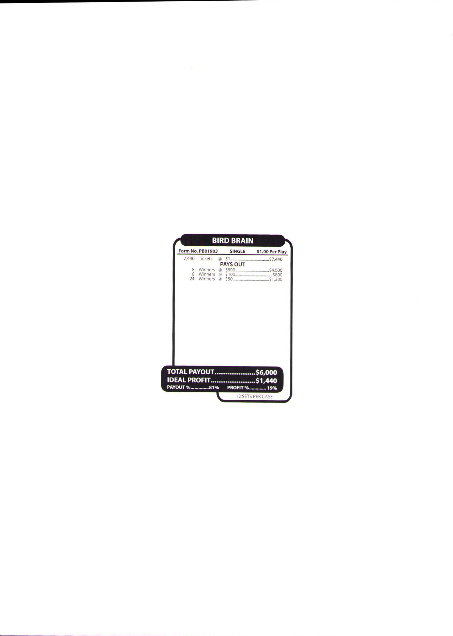 BIRD BRAIN 7,440 ct Jar Ticket