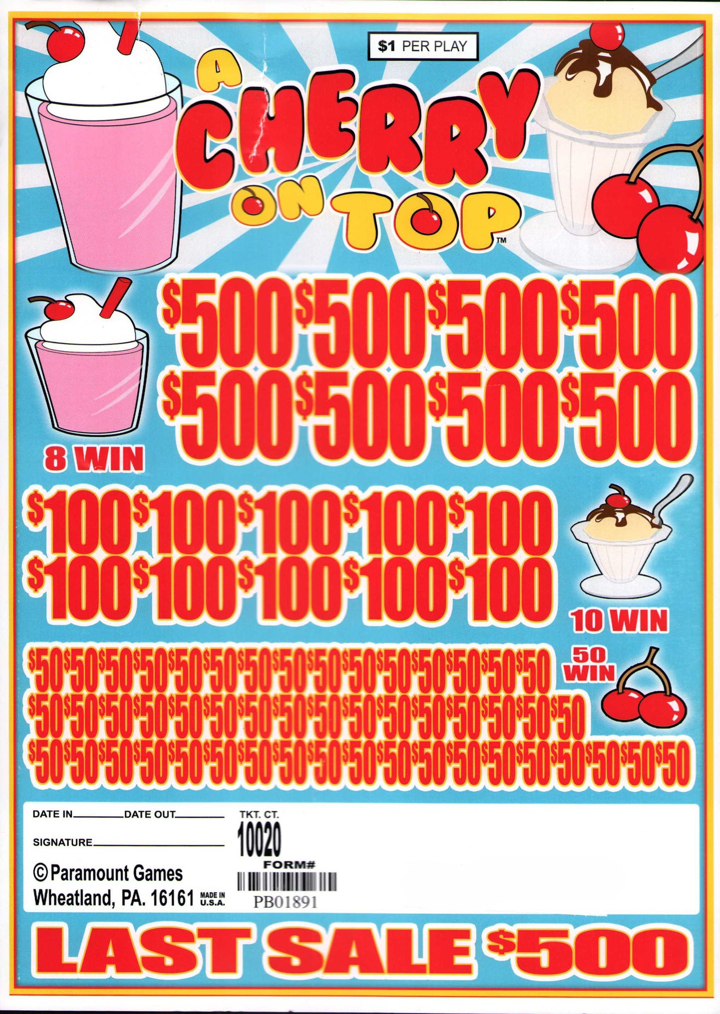 A CHERRY ON TOP 10,020 ct Jar Ticket