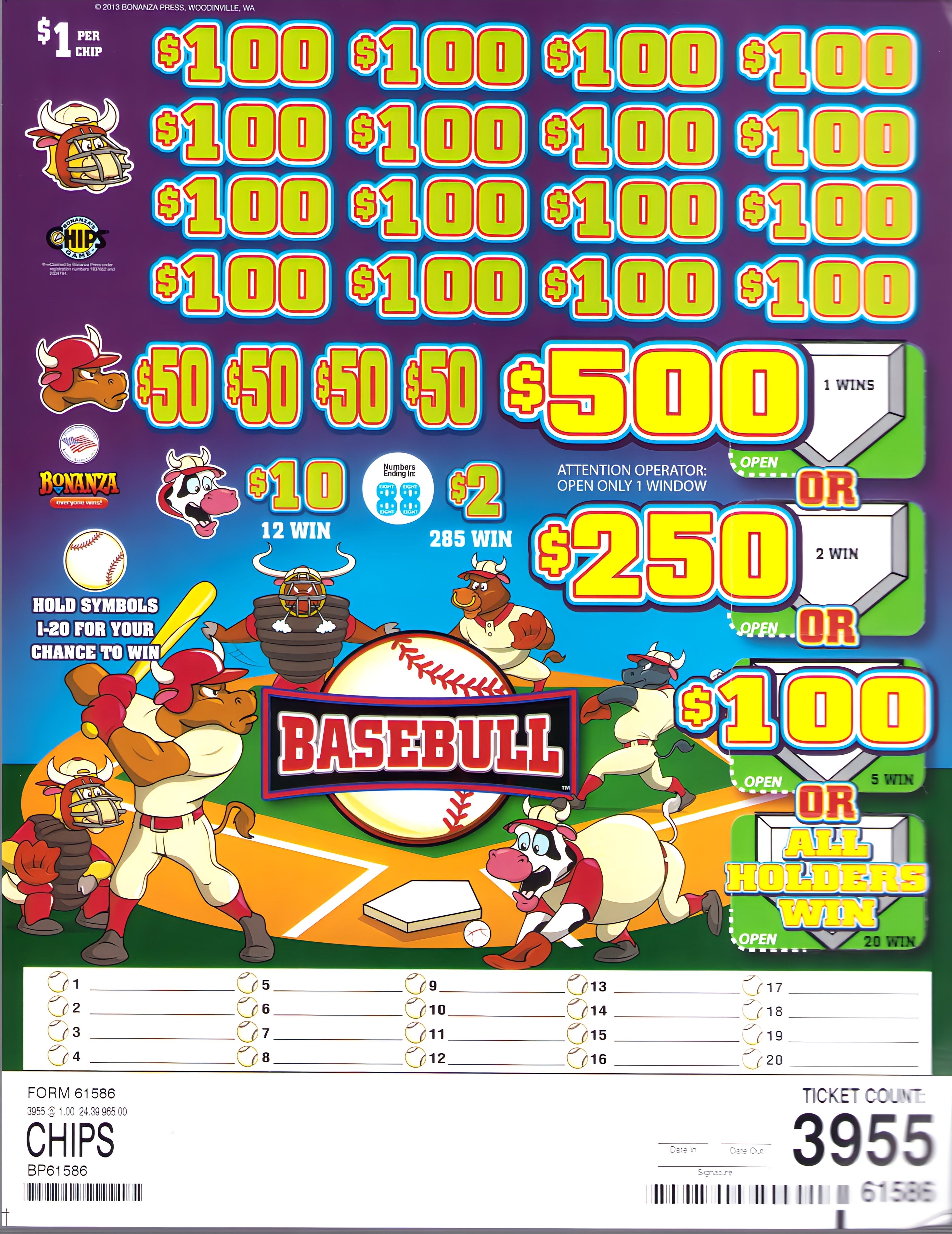 BASEBULL 3,955 ct- Chip – Coastal Days Amusement LLC.