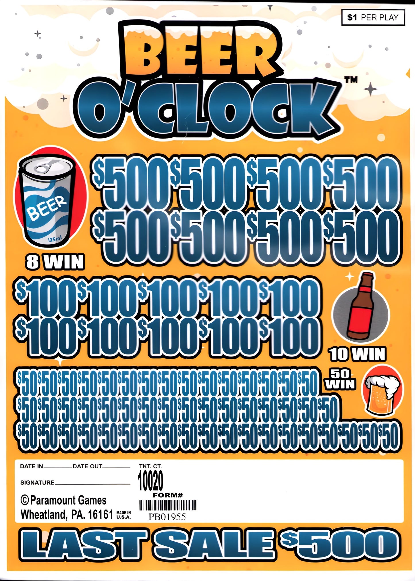 BEER OCLOCK 10,020 ct Jar Ticket