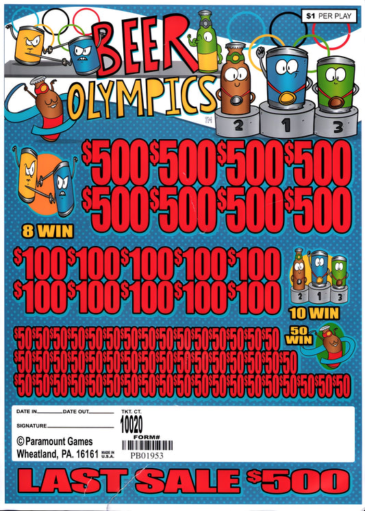 BEER OLYMPICS 10,020 ct Jar Ticket