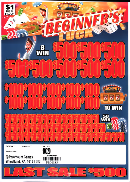 BEGINNERS LUCK 10,020 ct Jar Ticket