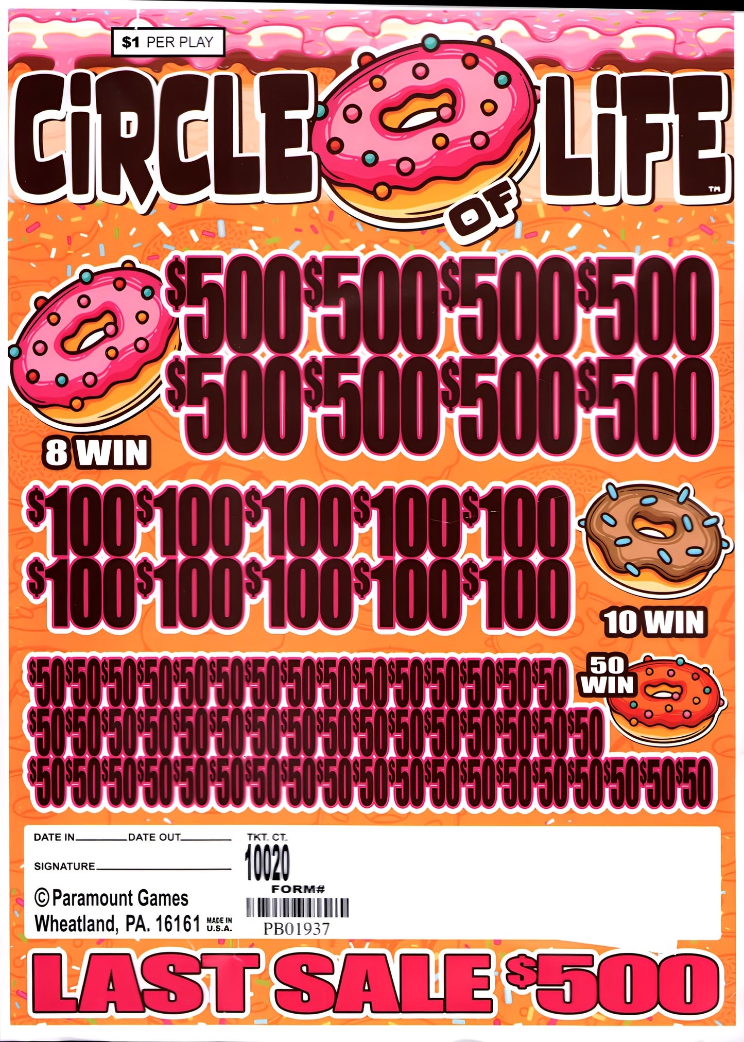 CIRCLE OF LIFE 10,020 ct Jar Ticket