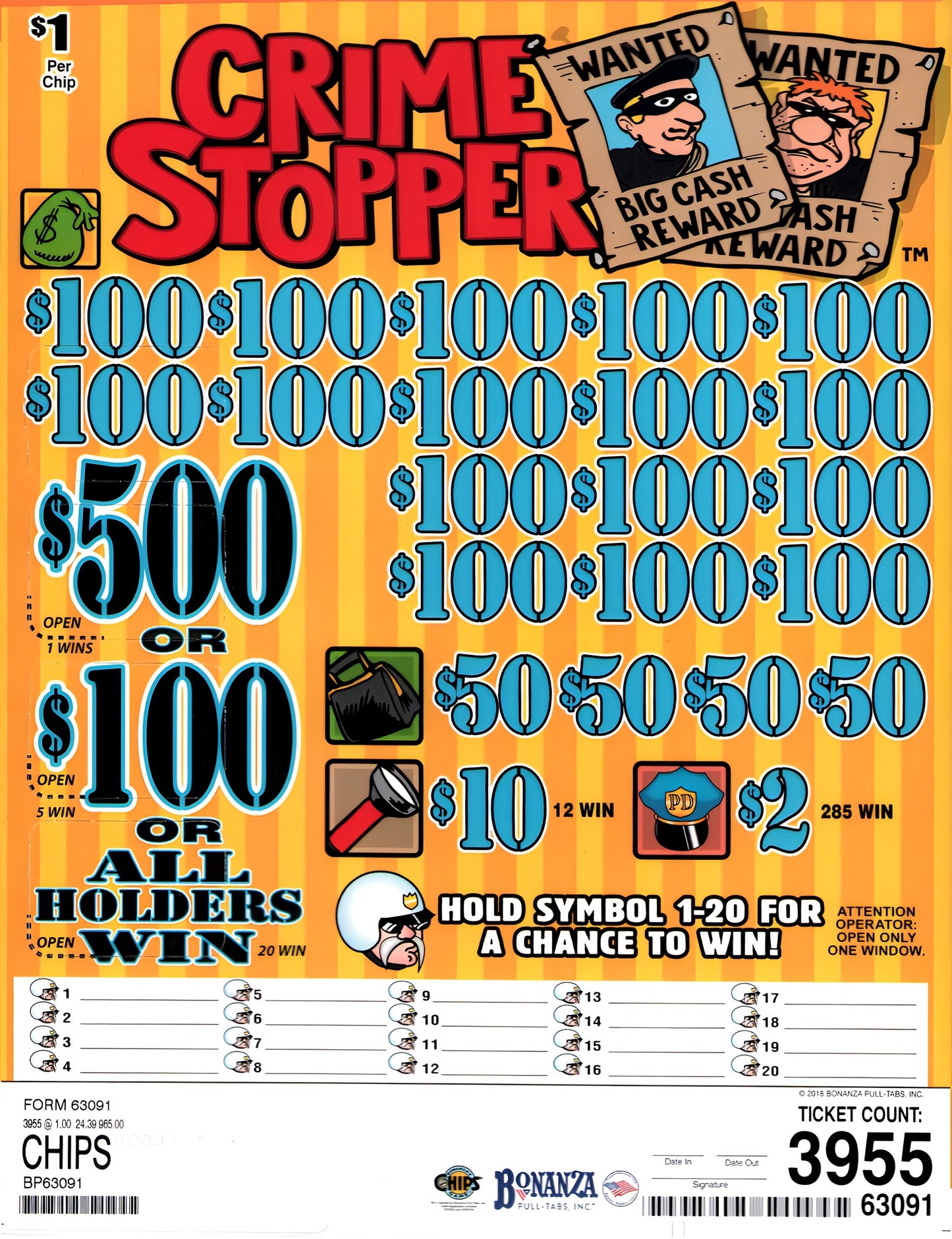 CRIME STOPPERS 3,164 ct Chip