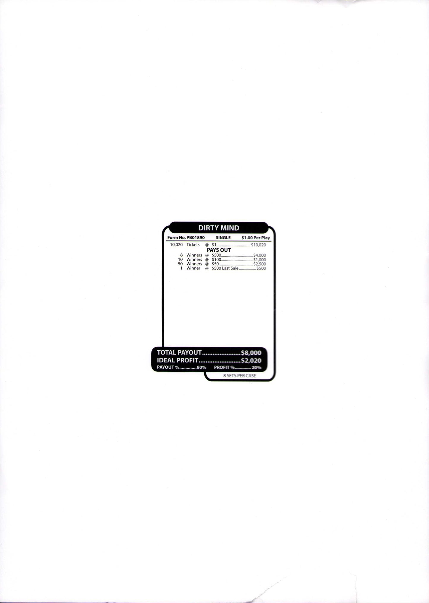 DIRTY MINDS 10,020 ct Jar Ticket