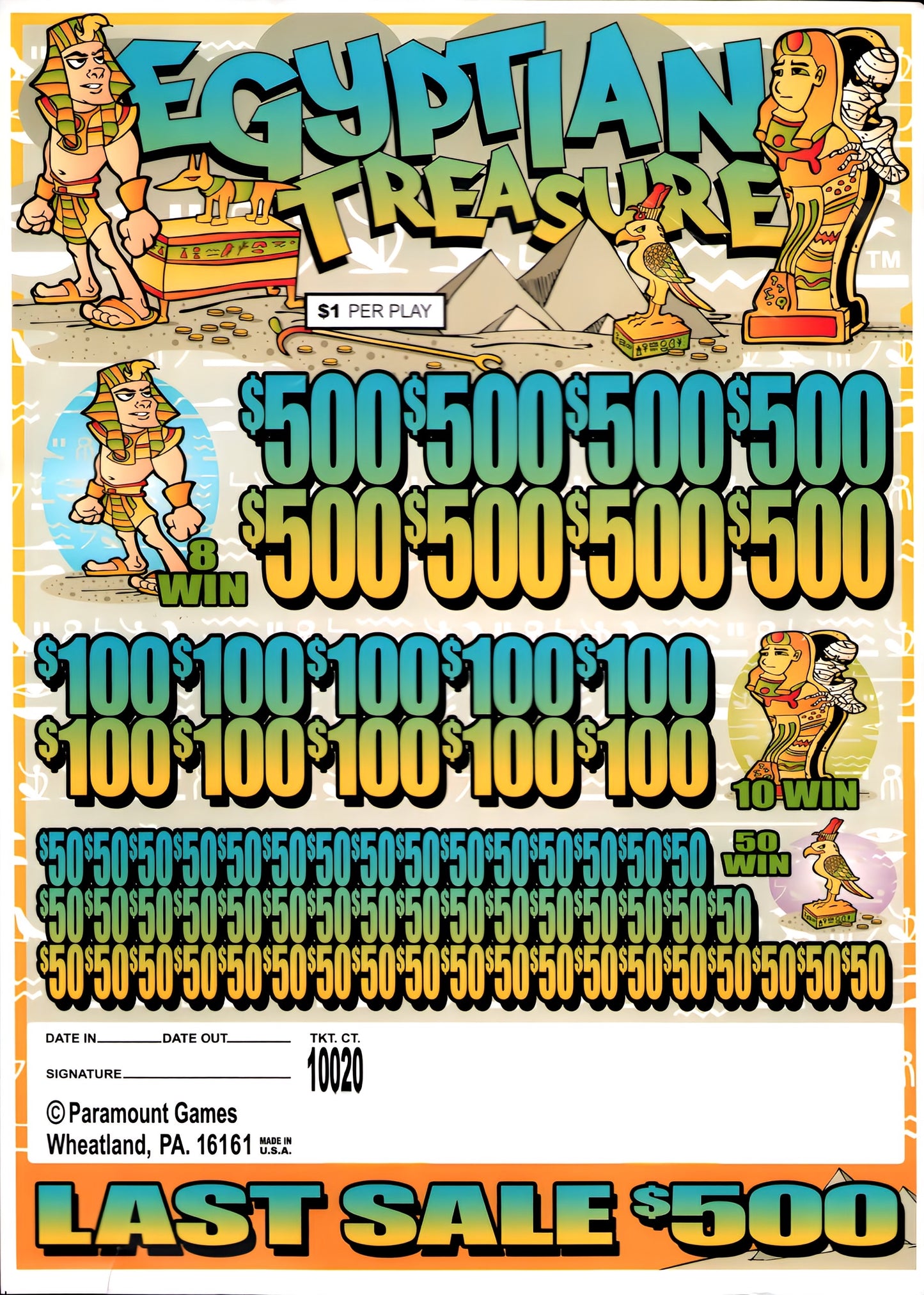 EGYPTIAN TREASURE 10,020 ct Jar Ticket