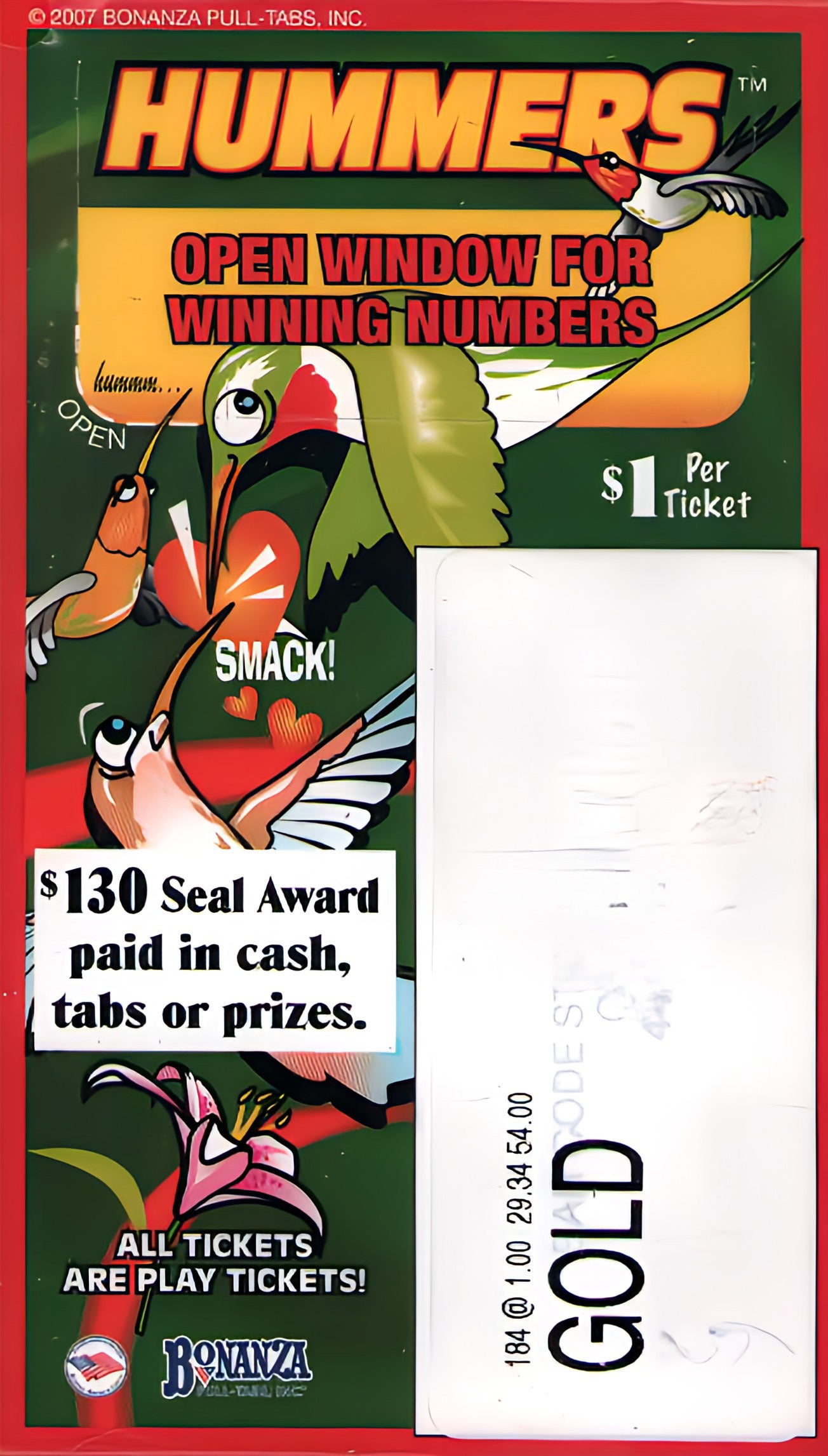 HUMMERS 184 ct Pull Tab Ticket