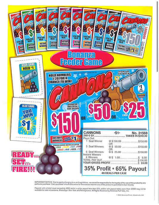 CANNONS 240 ct Pull Tab Ticket