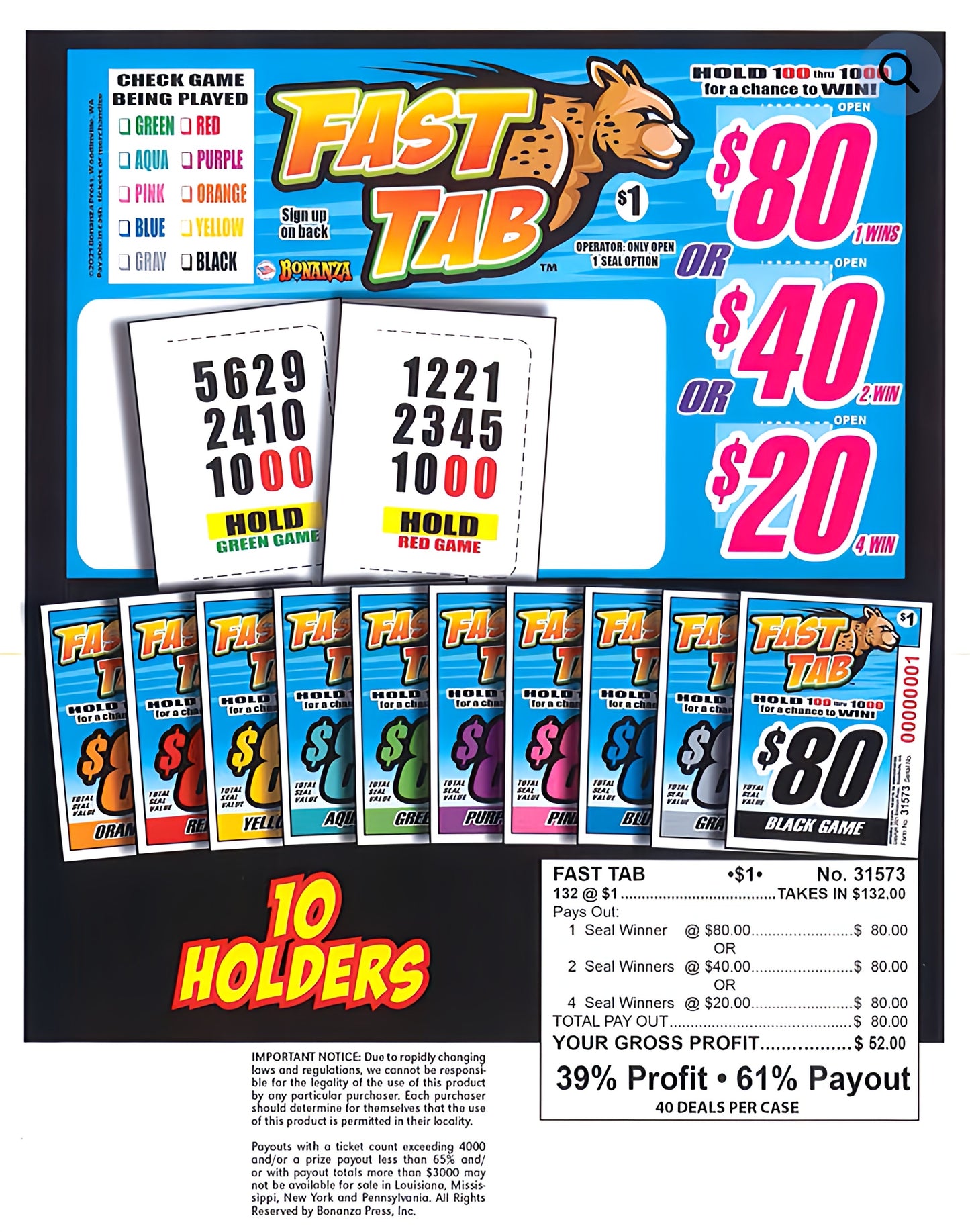 FAST TAB 132 ct Pull Tab Ticket