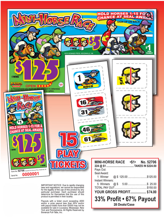MINI HORSE RACE 224 ct Pull Tab Ticket