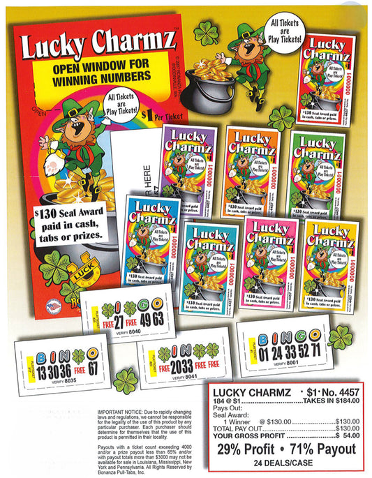LUCKY CHARMZ 184 ct Pull Tab Ticket