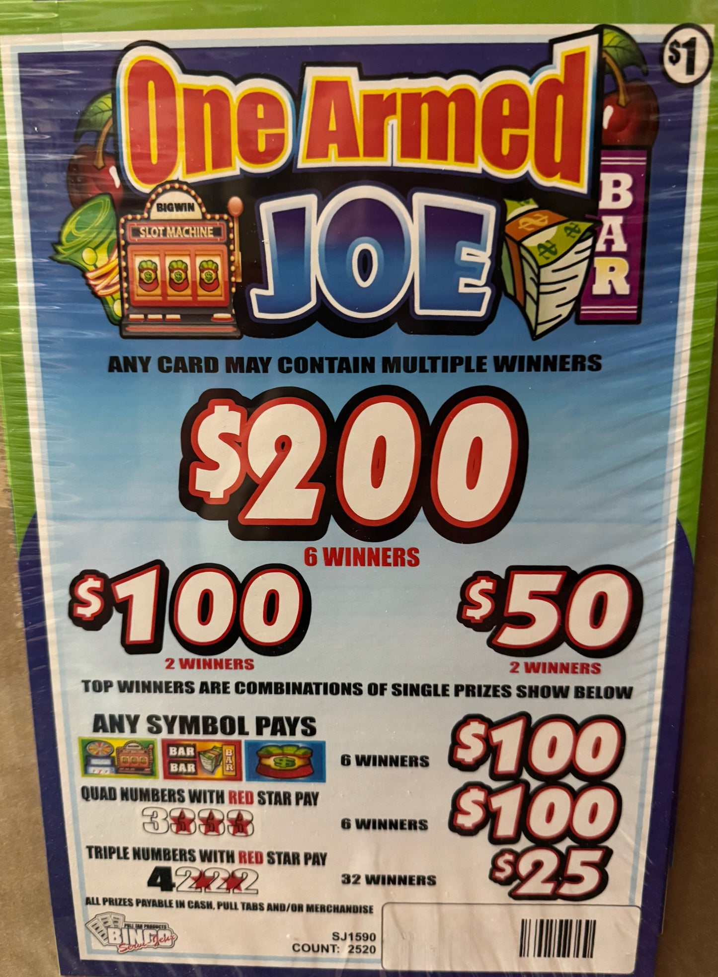 ONE ARMED JOE 2,520 ct Pull Tab Ticket