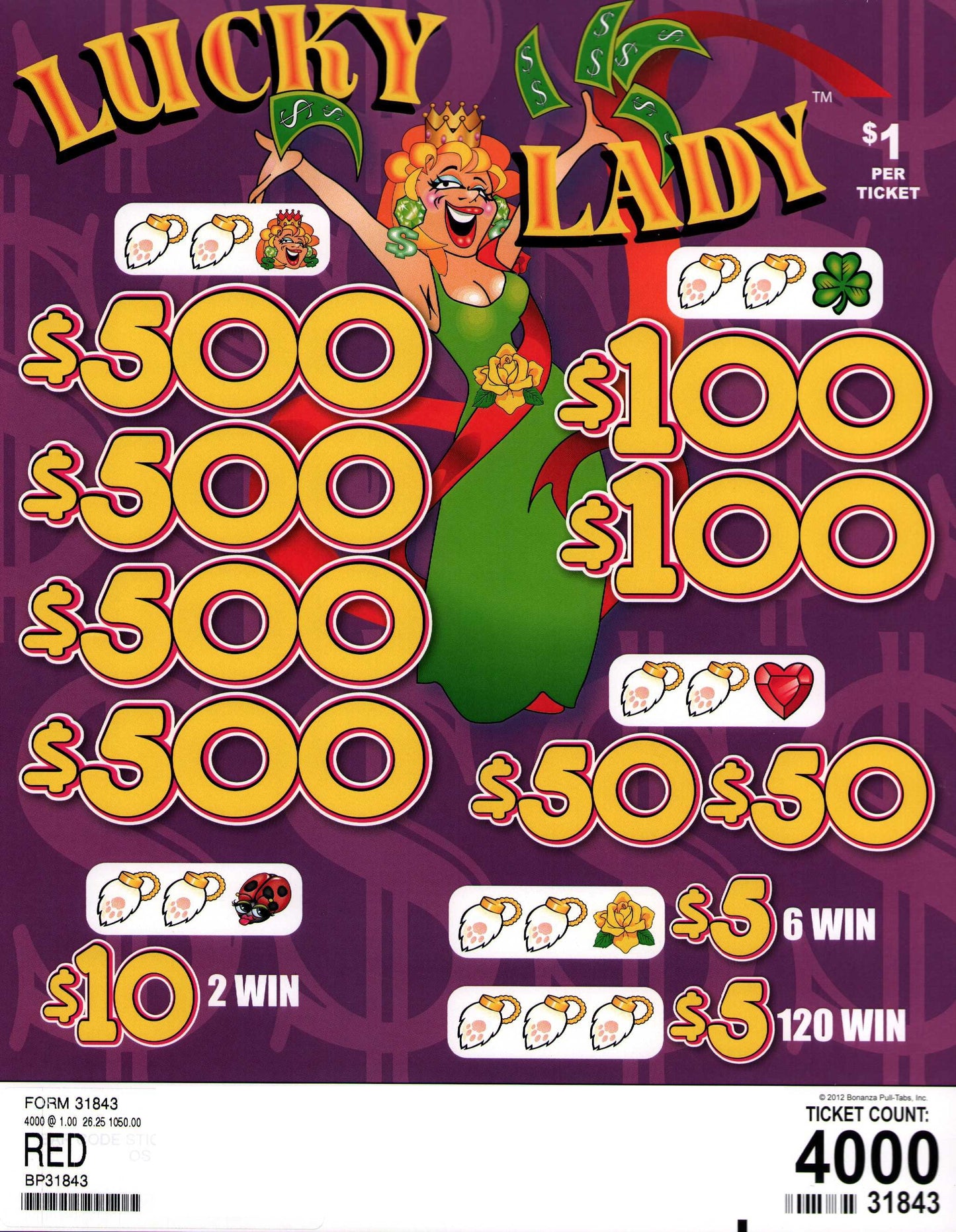 LUCKY LADY 4,000 ct Pull Tab Ticket
