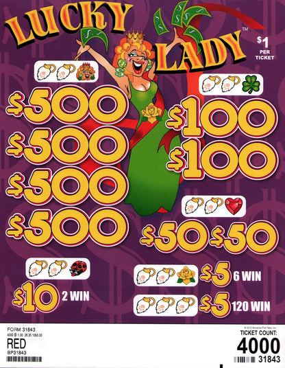 LUCKY LADY 4,000 ct Pull Tab Ticket
