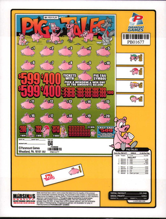PIG TALES 6,540 ct Jar Ticket
