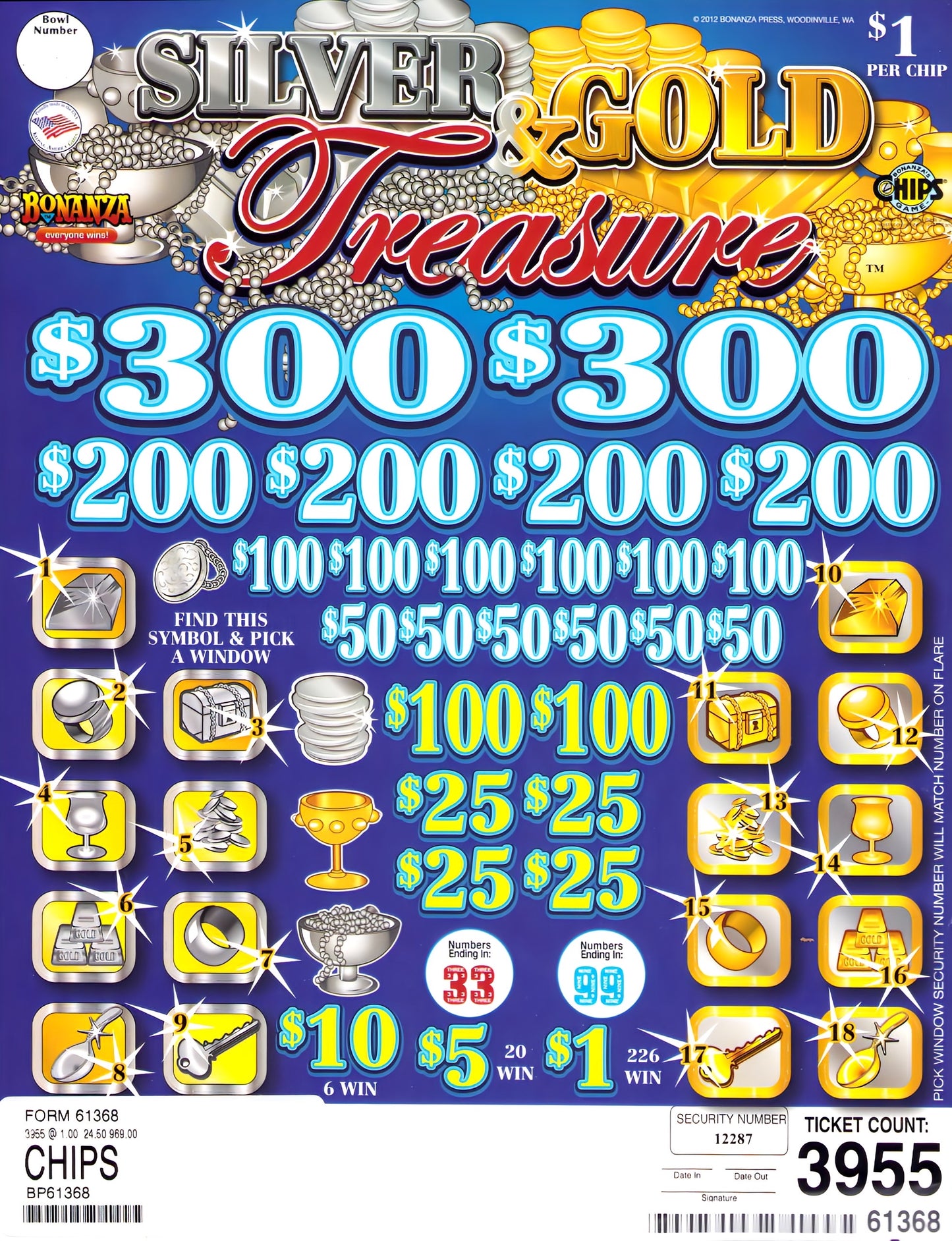 SILVER AND GOLD TREASURE 3,955 ct Chip