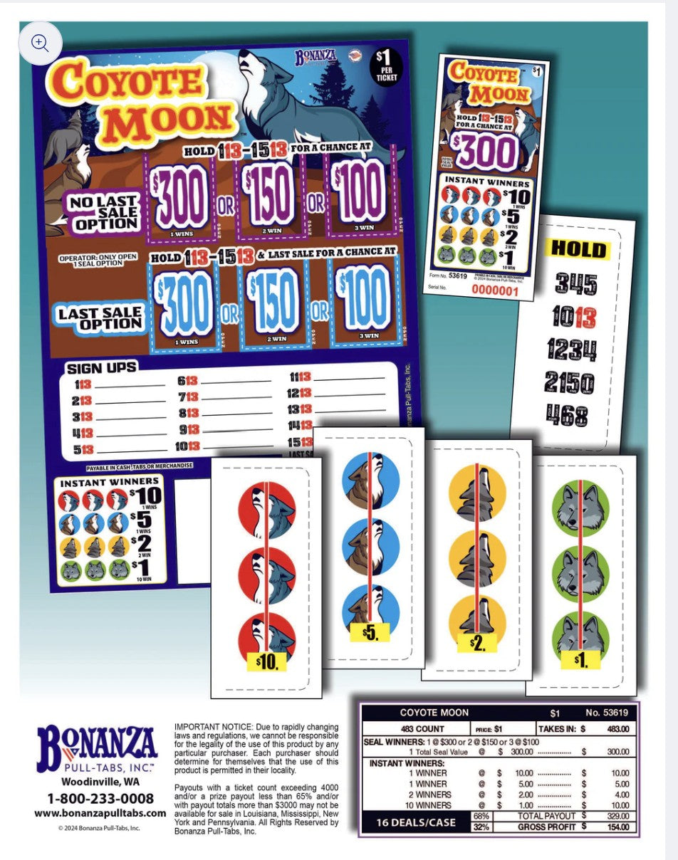 COYOTE MOON 483 ct Pull Tab Ticket