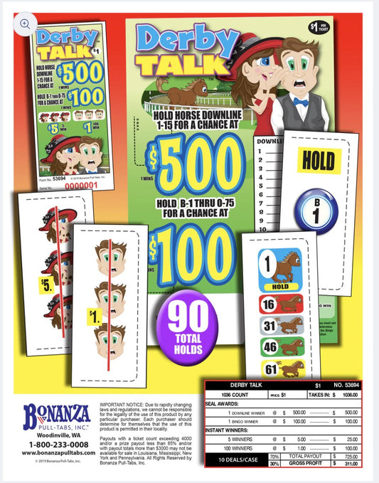 DERBY TALK 1,036 ct Pull Tab Ticket