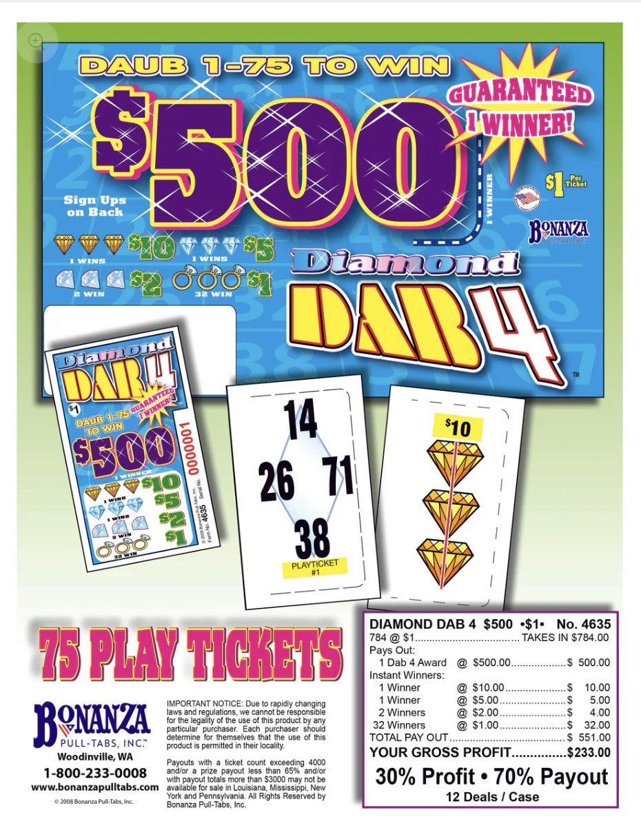 DIAMOND DAB 4 764 ct Pull Tab Ticket