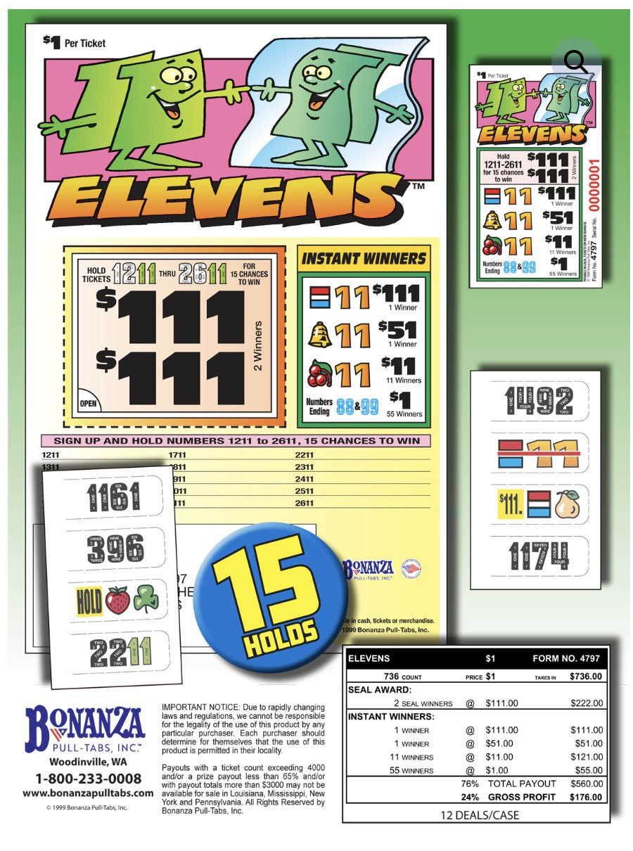 ELEVENS 736 ct Pull Tab Ticket