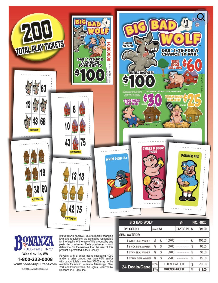 BIG BAD WOLF 328 ct Pull Tab Ticket