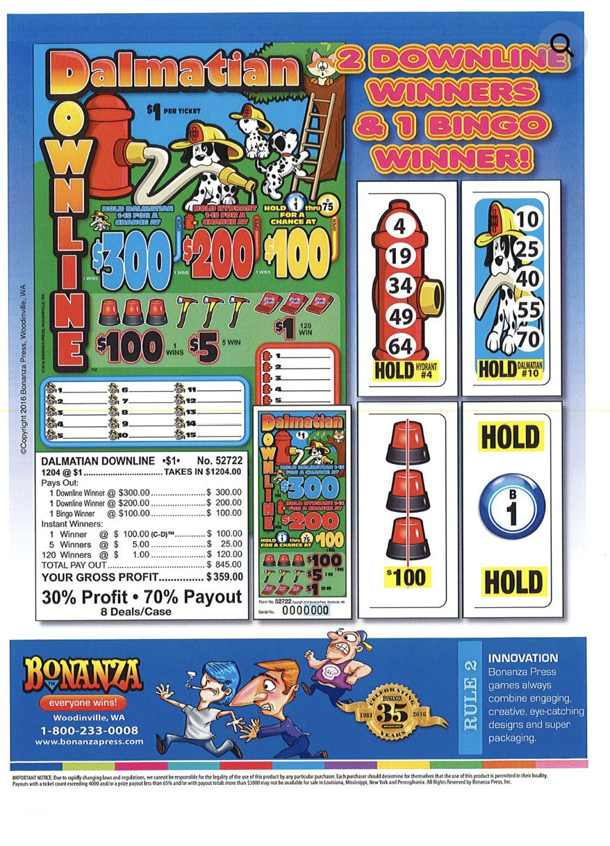 DALMATION DOWNLINE 1,036 ct Pull Tab Ticket