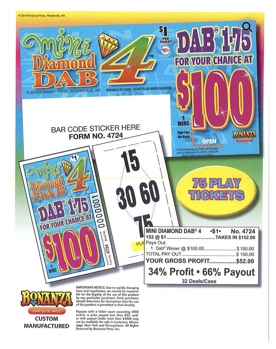 MINI DIAMOND DAB 4 152 ct Pull Tab Ticket