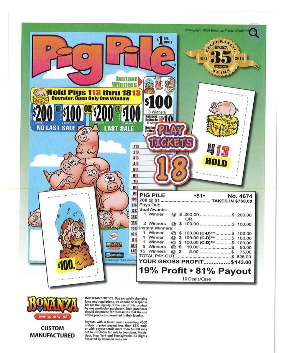 PIG PILE 768 ct Pull Tab Ticket