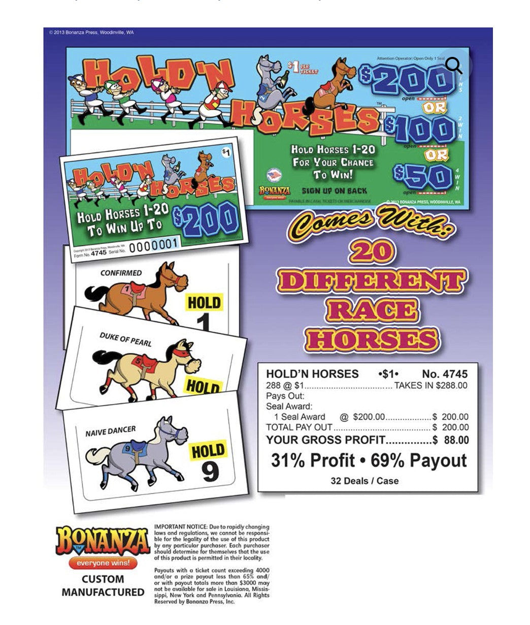 HOLD'N HORSES 288 ct Pull Tab Ticket