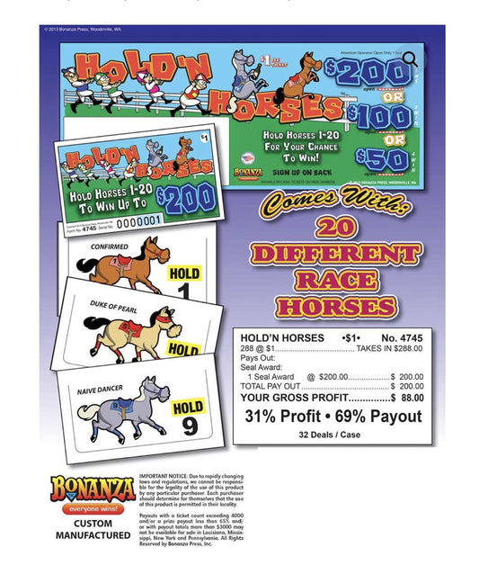 HOLD'N HORSES 288 ct Pull Tab Ticket
