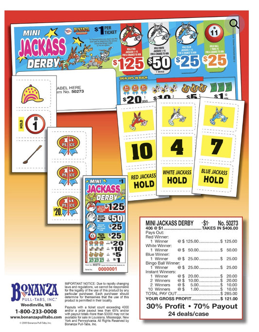 MINI JACKASS DERBY 406 ct Pull Tab Ticket