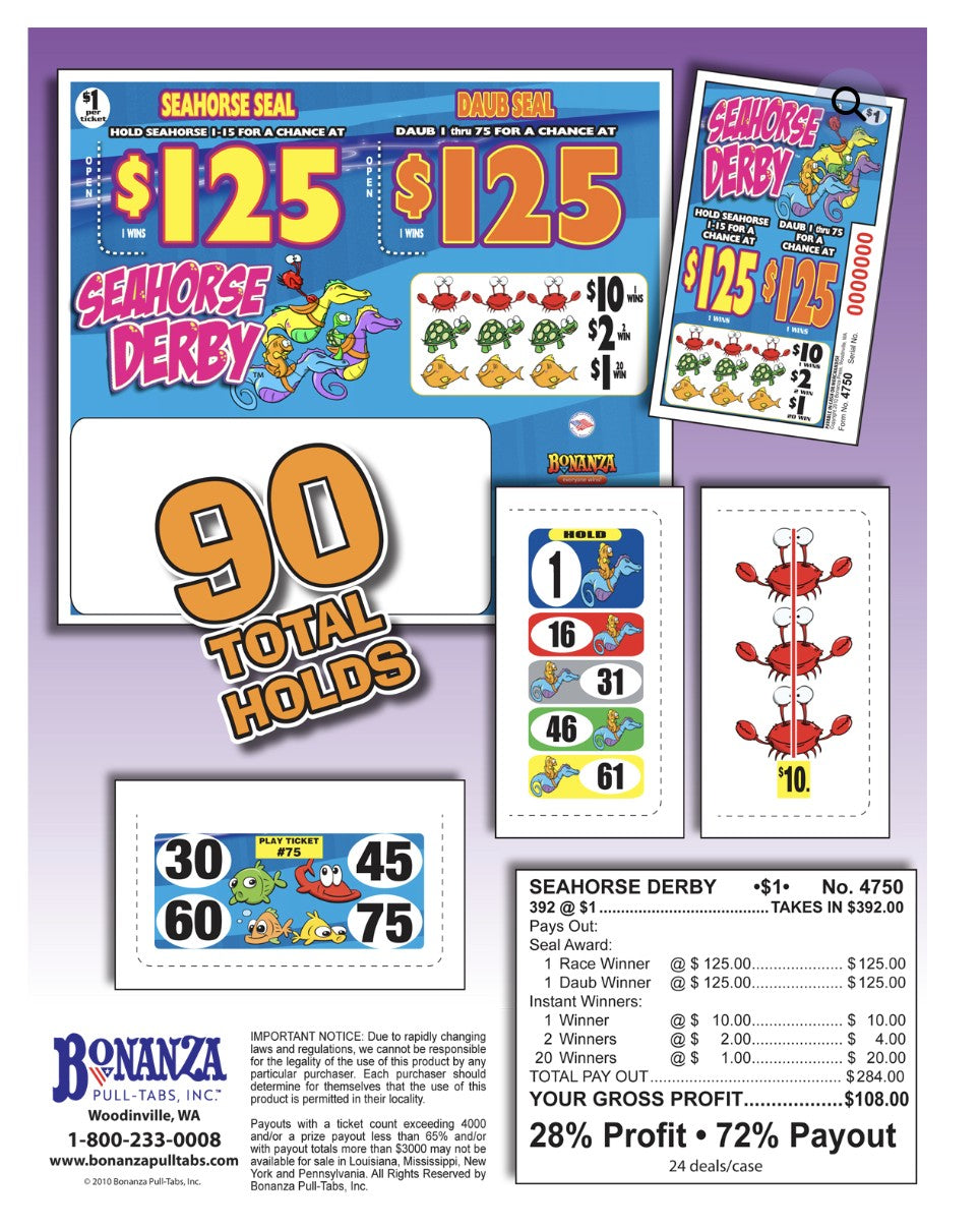 SEAHORSE DERBY 392 ct Pull Tab Ticket
