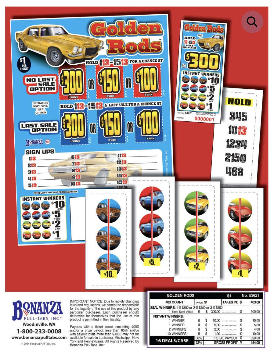GOLDEN RODS 483 ct Pull Tab Ticket