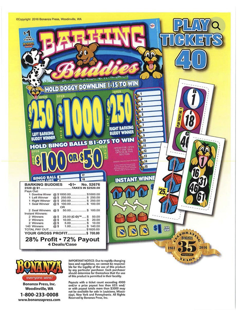 BARKING BUDDIES 2,520 ct Pull Tab Ticket