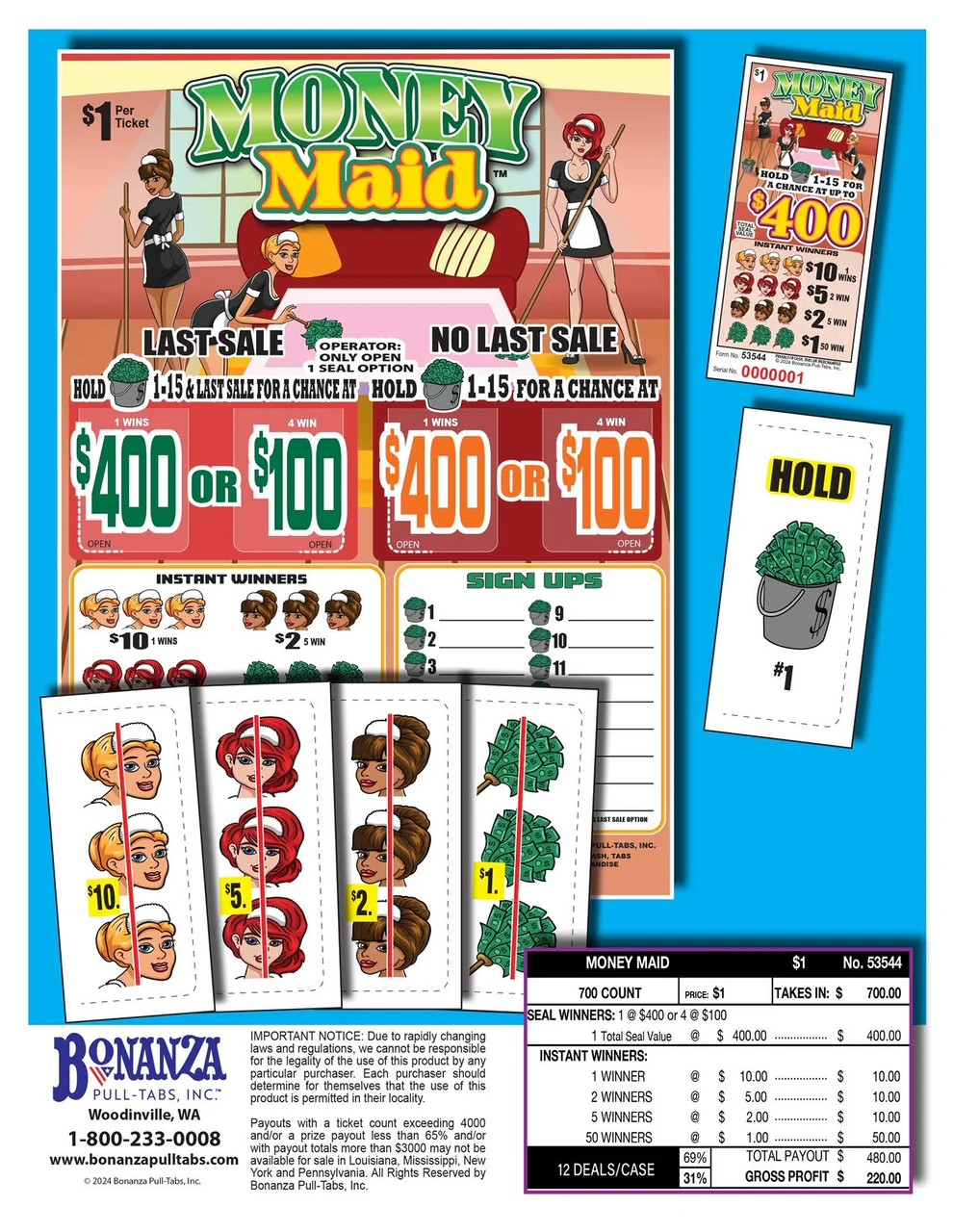 MONEY MAIDS 700 ct Pull Tab Ticket