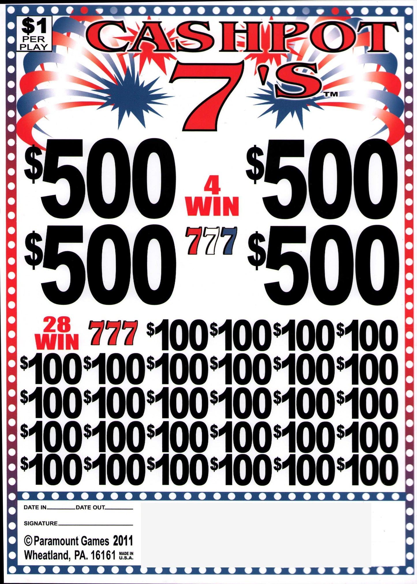 CASHPOT 7'S 6,100 ct Jar Ticket